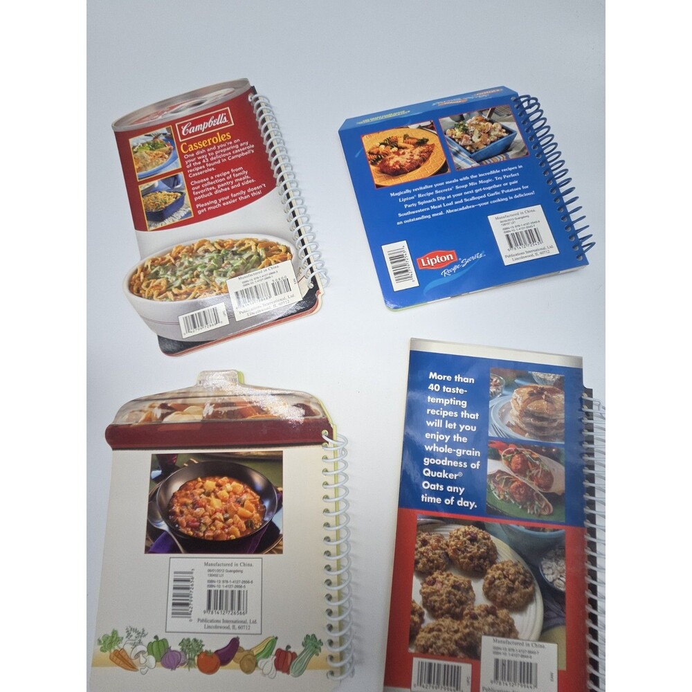 Lot Of 4 Vintage Spiral Bound Cookbooks Quaker Campbells Lipton Crock Pot